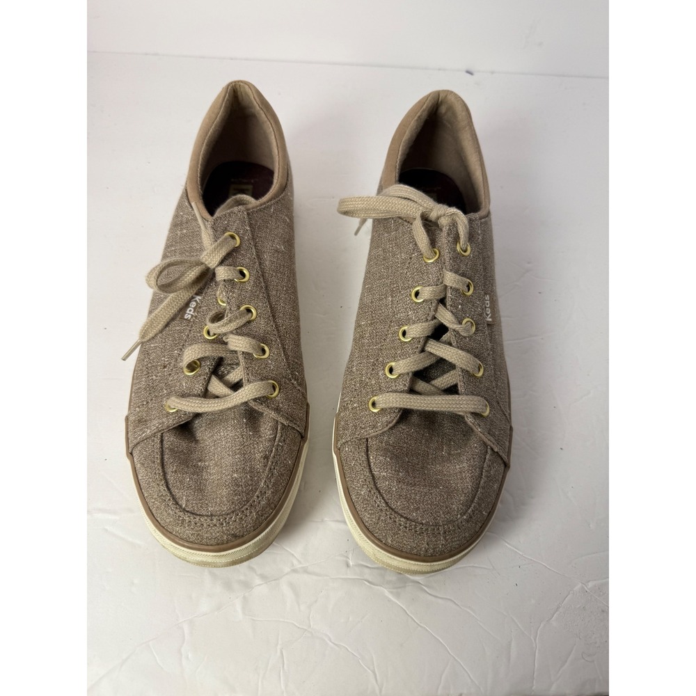 Keds Womens WF65206 Taupe Brown Linen Texture Low Top Sneakers Size 9